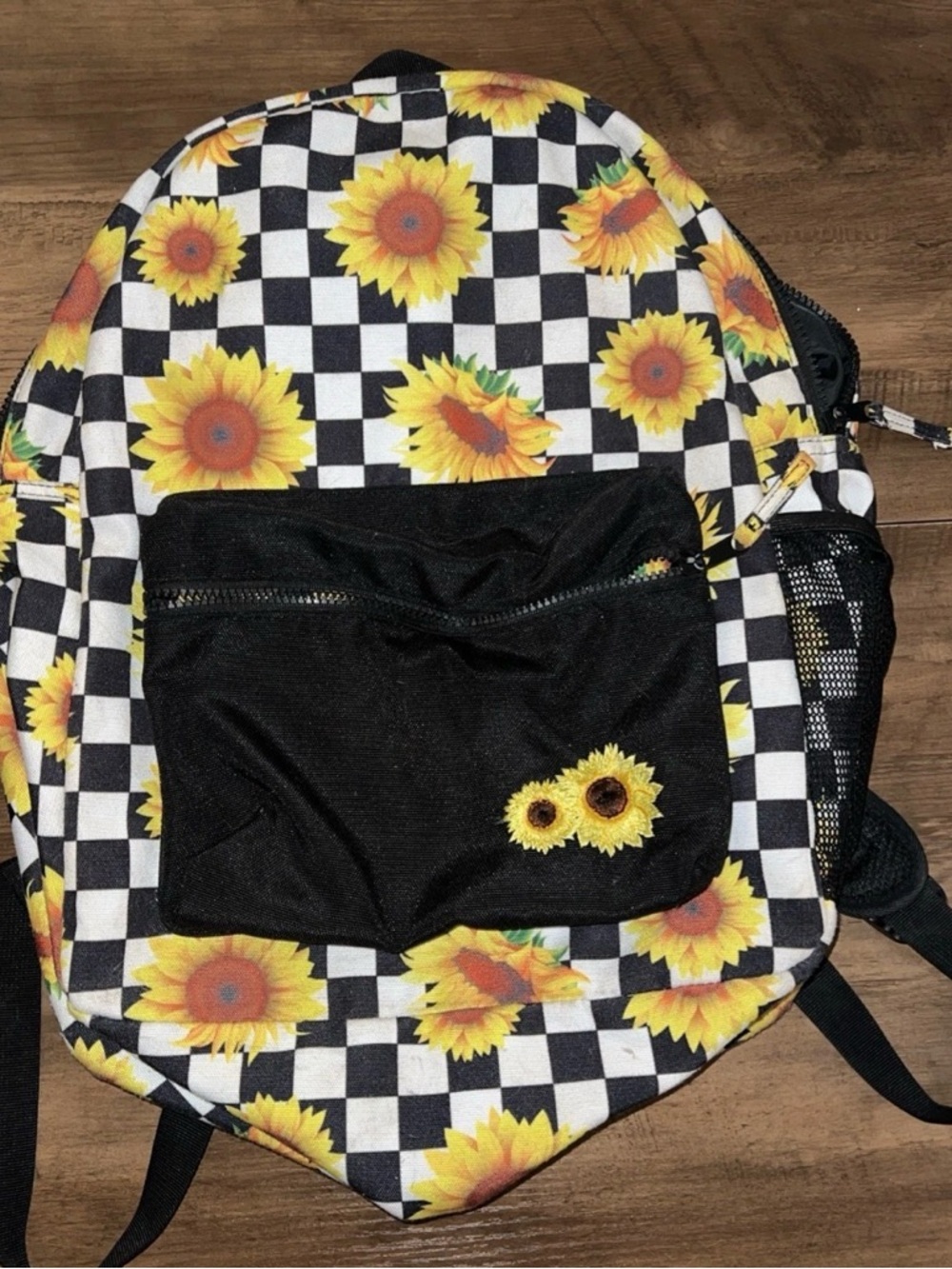 Spencer’s Sunflower Checkerboard Backpack - Black & Yellow used #384